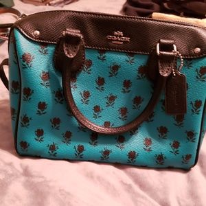 Coach Green/Black Floral Duffle Style Crossbody